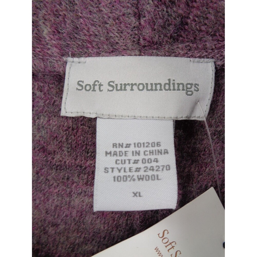 Soft Surroundings Purple Wool Rosette Ruffle Open Long Cardigan Sweater XL New - Picture 9 of 10